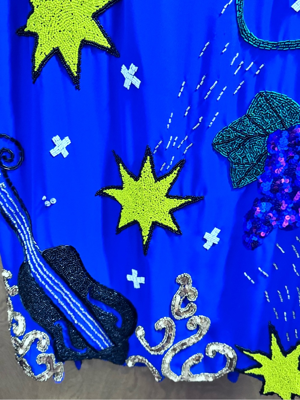 Vintage Ornate Pop Art Embellished Royal Blue Dress w/Beaded Appliqués - Picture 11 of 16